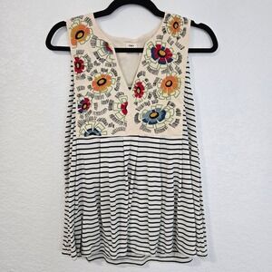 TINY Anthro Women's Embroidered Floral Stripe Tank Top Size Medium